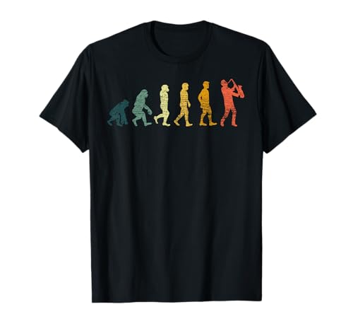 Saxophon T-Shirts Retro Evolution Saxophonist Geschenk T-Shirt für Männer, Herren, Damen, Jungs, Mädchen, Kinder - Schwarz, S - Halbarm, V-Ausschnitt, Klassische Passform, 100% Baumwolle
