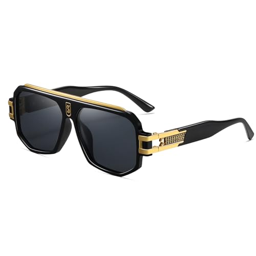 SHEEN KELLY Polarisierte Luxus Designer Sonnenbrille Herren Damen Große Retro Quadratische Sonnenbrille Schwarz Gold Metallrahmen Mode Fahrbrille