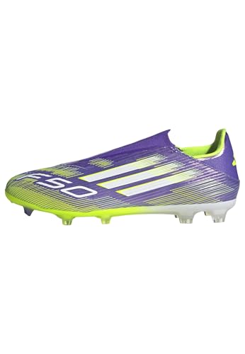 adidas Unisex F50 League Laceless Firm Ground Football Boots Fußballschuhe, Purple Rush/Cloud White/Lucid Lemon, 45 1/3 EU