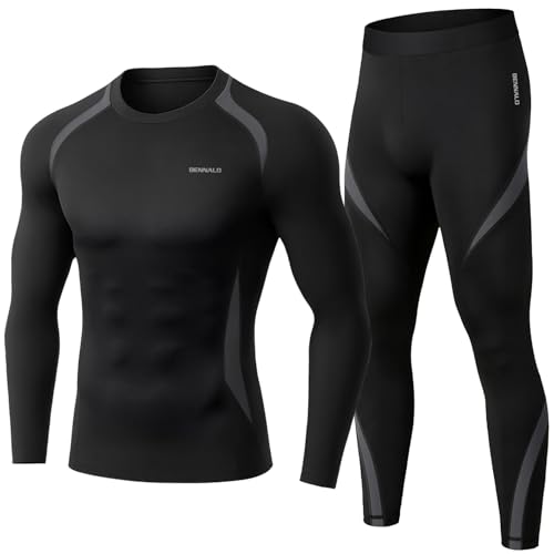 Thermounterwäsche Herren, Skiunterwäsche Winter Thermowäsche Set Funktionsunterwäsche Warm Weich Funktionswäsche atmungsaktiv Thermo Unterwäsche Thermounterhemd Thermounterhose für Männer Grau M