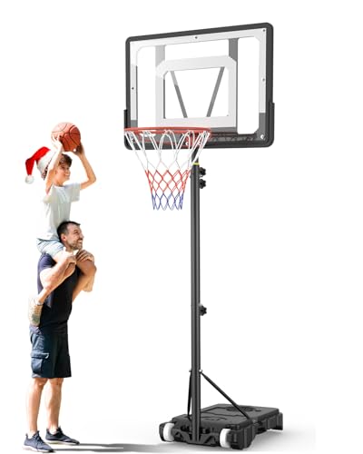 Basketballkorb Outdoor Kinder Basketball ständer: 150-210 cm Höhenverstellbar Basketballständer mit 80x60 cm bruchsichere Rückwand, Vergrößerter Basis und Rollen für Kinder/Jugendliche