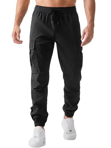 Meilicloth Herren Cargohose Stretch Chinohose Herren Hose Outdoorhose Cargo Hosen Männer Sporthose mit Kordelzug Casual Freizeithose Jogger Sweatpants mit Taschen Schwarz 36