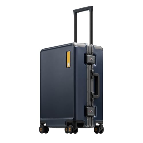 LEVEL8 Reisekoffer mit Aluminium Rahmen, Handgepäck Cabin Trolley Hartschalen Spinner Mit Doppelte TSA Schloss, Reißverschlussloses Gepäck-HeGent (56cm, 38L, Blau)