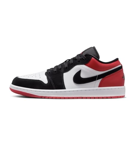 Nike Air Jordan 1 Low Black Toe Herren Sneaker, Weiß, Schwarz, Varsity Red, 46 EU