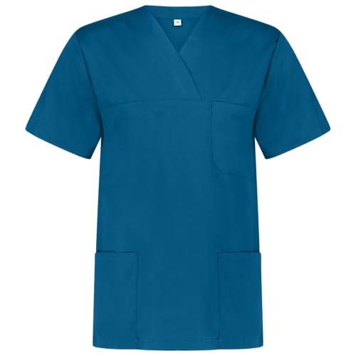 B-well Angel Unisex Kasack Kurzarm V-Ausschnitt Kasack Damen Pflege Kasack Herren Pflege Kasack Schlupfkasack (Karibikblau, M)