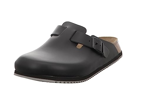 Birkenstock Boston Super Grip aus Naturleder - Herren und Damen Clogs Berufsschuh - Rutschhemmende Gummi-Eva-Sohle nach EN ISO 20347 - Anatomisch geformtes Kork-Latex-Fußbett - Schwarz - Normal - 45
