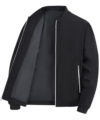YuKaiChen Übergangsjacke Herren Leichte Jacke Freizeit Vier Jahreszeiten Bomberjacke mit Reißverschlusstaschen Größe L Schwarz