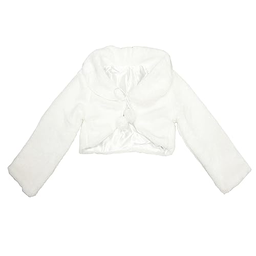 TACKTIMES Mädchen Kinder Pelz Langarm Schulterjacke Strick Jacke Winter Mantel Weste Shirt Top Bolero (L, Weiß)