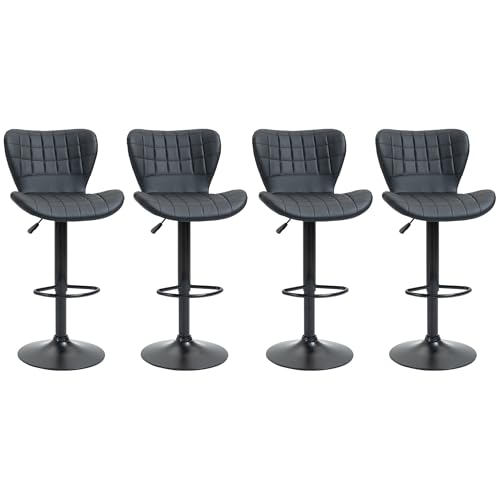 HOMCOM 4er-Set Barhocker Barstuhl Tresenhocker Bistrohocker Küchenhocker Drehstuhl mit Rückenlehne für Küche Esszimmer PU-Bezug Schwarz 47 x 51,5 x 89-109 cm