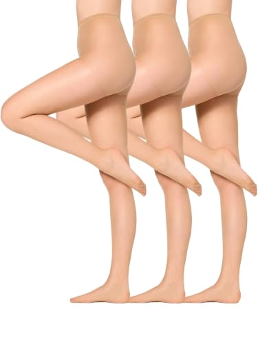 Nur Die 3er Pack Seidenfein 15 DEN Fein-Strumpfhose seidig glänzende Optik Komfortbund reißfest transparent Damen, teint, L