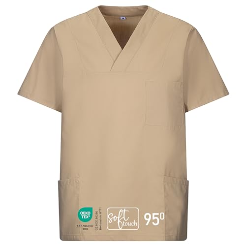 EXNER Medizinischer Schlupf-Kasack, OP-Kasack, Unisex, für Krankenpflege, Altenpflege, Farbe Sand, Größe M