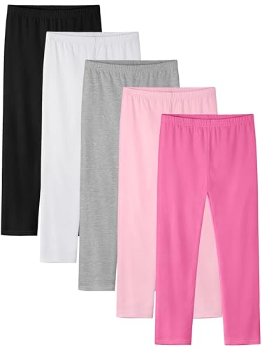 5 Pack Mädchen Leggings Baumwolle Leggings für Mädchen Strumpfhosen Hosen für Kinder Kleinkind Stretchy Full Length Multipack Pull On Schwarz, Hellrosa, Graumeliert, Weiß, Zartrosa Set A 6-7Y