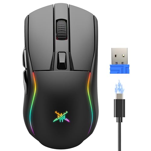 TECKNET Gaming Maus Kabellos, 24000 DPI mit DREI Verbindungsmodi und 6 RGB-Leuchten, Wiederaufladbare Ergonomische Bluetooth Gaming Mouse, 1000Hz Abfragerate und 6 Programmierbare Tasten für PC/Mac