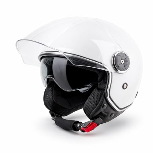 VINZ Tobia Jethelm mit Doppelvisier | Roller Helm mit Sonnenblende | In Gr. XS-XXL | ECE 22.06 Zertifiziert | Motorradhelm mit Visier |Viele Farben Erhältlich - Weiß