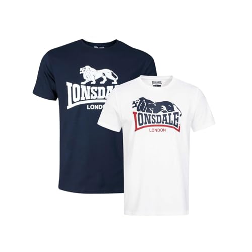 Lonsdale Herren T-Shirt Normale Passform Doppelpack LOSCOE, White/Navy M, 113975