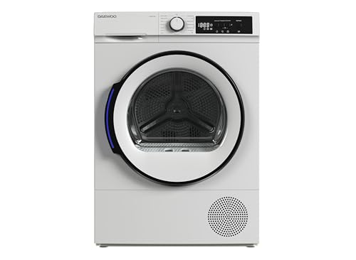 Daewoo TD-B8GP1WD0-DE Wäschetrockner Frontlader, D, 8 kg Wärmepumpentrockner, 15 Programme mit Kurzprogramm, LED-Trommelbeleuchtung, Knitterschutz, Weiß