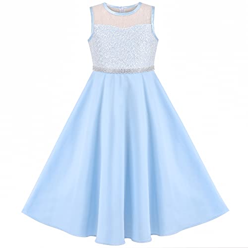Sunny Fashion Mädchen Kleid Blau Strass Chiffon Brautjungfer Tanzen Party Maxi Kleid Gr. 146