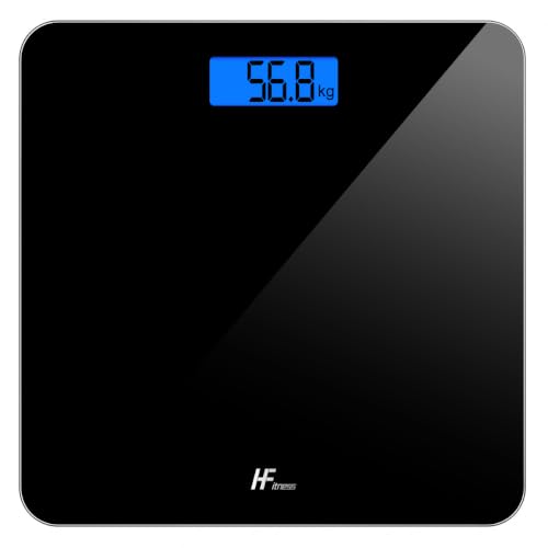 HomeFashion HFitness Personenwaage mit 28×28cm Trittfläche, Digitale Waage für Personen bis 180kg, Präzise Körperwaage mit LCD Display Schwarz