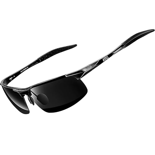 ATTCL Herren Polarisierte Treiber Glasses Sport Sonnenbrille Al-Mg Metallrahme Ultra leicht verspiegelt sonnenbrillen 8177 schwarze
