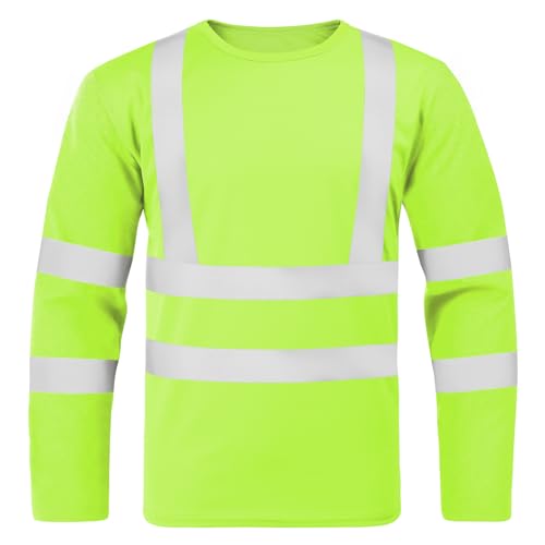 BSBUY Profi Warnschutz T-Shirt Warnkleidung Herbst/Winter Langarmshirts Hohe Sichtbarkeit Arbeitsshirt Warnshirt Reflektierend Arbeitshemd Hochsichtbares Top Warnschutz Tshirt Fluoreszierendes Gelb XL