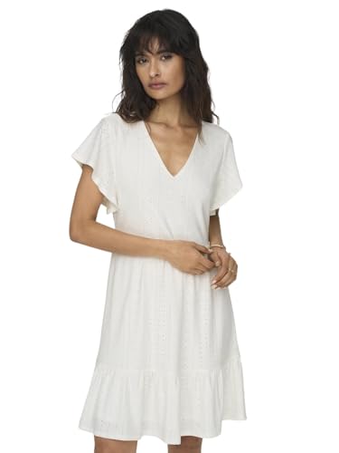 ONLY Damen Onlsandra S/S V-Neck Dress JRS Jerseykleid, Cloud Dancer, L