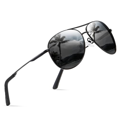 wearPro Sonnenbrille-Herren-Damen-Polarisiert Premium Metallrahmen Sonnenbrillen Unisex mit UV400 Schutz Vintage Schwarz Fahrerbrille (1-Schwarzer Rahmen/Schwarze Linsen)