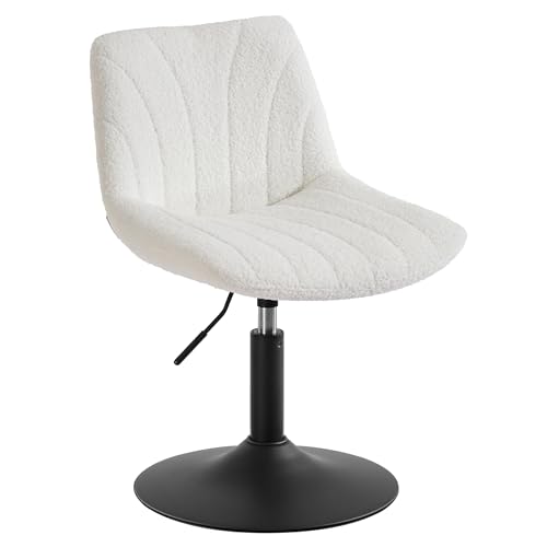 VASAGLE Schminkhocker, Schminkstuhl mit Rückenlehne, höhenverstellbar, um 360° drehbar, für Schlafzimmer, Esszimer, Sherpa-Bezug, cremeweiß LJB160WD01