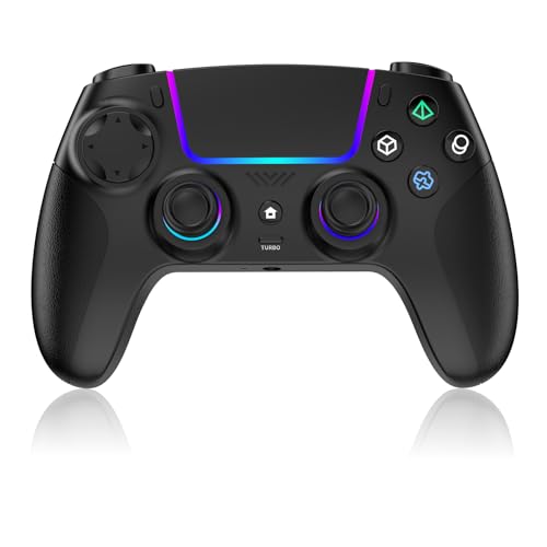 JORREP Wireless Controller für PS5/Pro/Steam Deck/PC/MAC/iOS,Gamepad Controller mit RGB Beleuchtung/Dual Vibration/Turbo/programmierbar/Headset Anschluss/6 Achsen Gyrosensor/1500 mAh Akku (A)