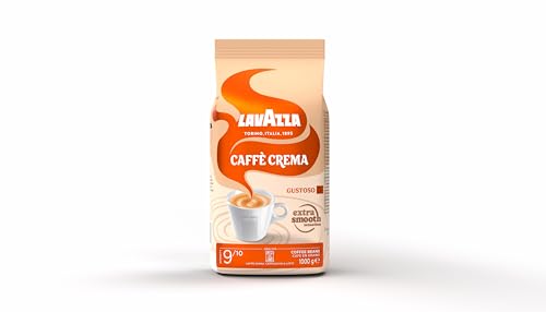 Lavazza, Caffè Crema Gustoso, Kaffeebohnen, für Espressomaschinen, mit Würzigem und Nussigen Aroma, für einen Kräftigen Geschmack, Arabica und Robusta, Intensität 9/10, Mittlere Röstung, 1 kg Packung