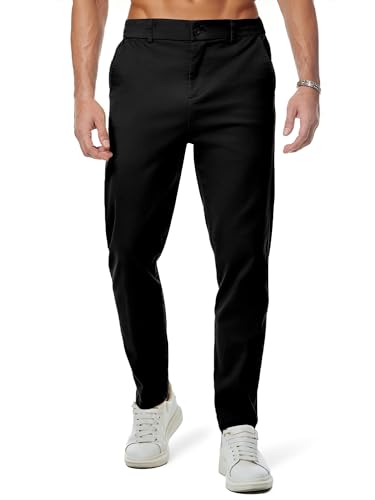 JMIERR Herren Hose Chino Cargo Hose Jogginghose Herren Baumwolle Casual Cargohose Männer Hosen Elastische Taille mit Taschen Schwarz, L
