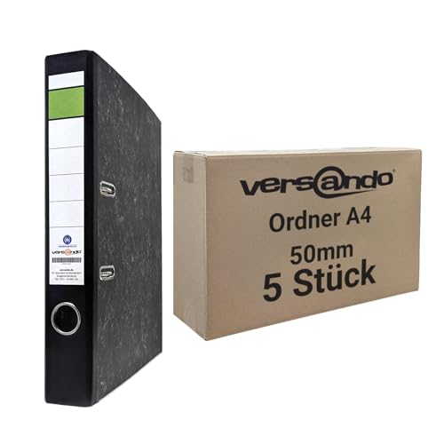 versando 5x schmaler Premium Ordner DIN A4 Rücken 5cm Aktenordner Ringordner - Blauer Engel zertifiziert - schwarz