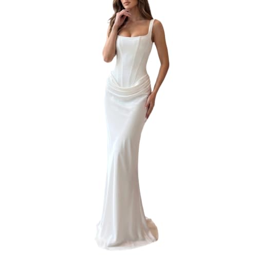 Abendkleider Elegant Für Hochzeit Korsett Kleid Hochzeitsgast Curvy Träger Festliche Kleider Lang Ärmellos Brautkleid Corset Rückenfrei Hochzeitskleid Gast Bodenlang Partykleid Abschlusskleid