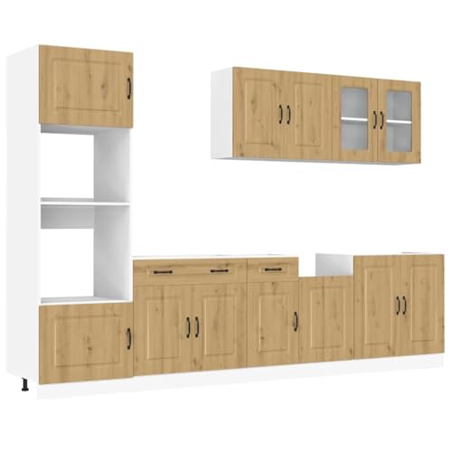 vidaXL 7-TLG. Küchenschrank-Set Kalmar Artisan-Eiche Holzwerkstoff, Küchenzeile Einbauküche, Schrank-Set, Unterschrank, Küchenschrank, Hängeschrank
