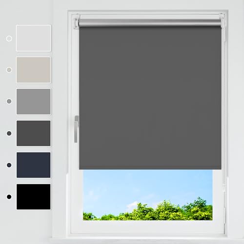 HOMEDEMO Verdunklungsrollo ohne Bohren, Thermorollo Klemmfix Verdunkelungsrollo für Fenster & Tür, Rollo Verdunkelung Sonnenschutz & Sichtschutz, Dunkelgrau, B40 × H170 cm