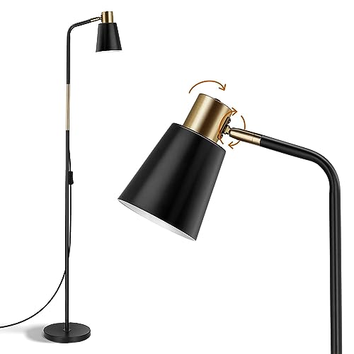 OUSFOT Leselampe Stehlampe Wohnzimmer mit Höhe 146cm 230V E27 Max 40W Retro Stehleuchte mit Metall Lampenshirm Leselampe für Büro, Schlafzimmer (ohne Glühbirnen) Schwarz