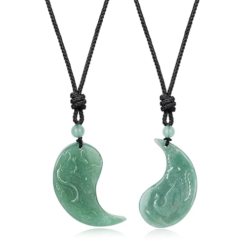 COAI Partner Kette aus grünem Aventurin mit Drache Phönix Anhänger Pärchenkette mit Edelstein Anhänger