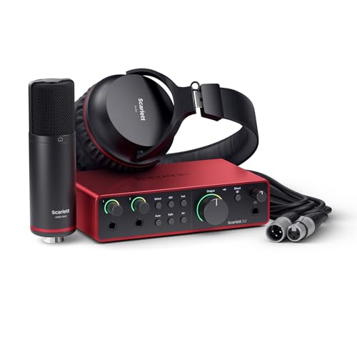 Focusrite Scarlett 2i2 Studio 4. Gen USB-Audio-Interface-Bundle für Songwriter – mit Kondensatormikrofon und Kopfhörer für Aufnahmen, Streaming und Podcasting