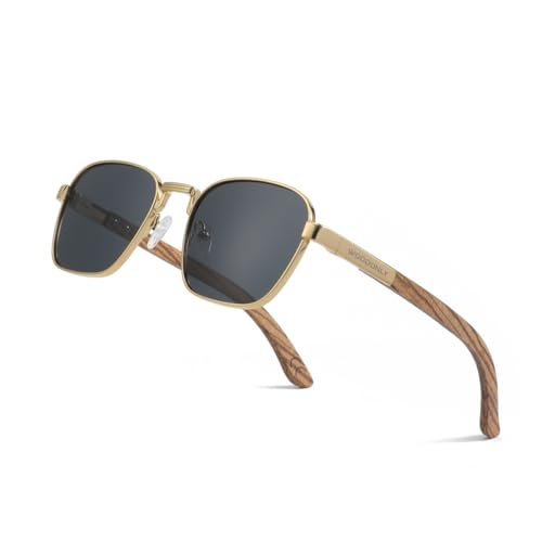 WOODONLY Holz Quadrat Polarisierte Sonnenbrille - Mode Metallrahmen Sonnenbrille für Herren und Damen Perfekte Geschenke (Zebrano)