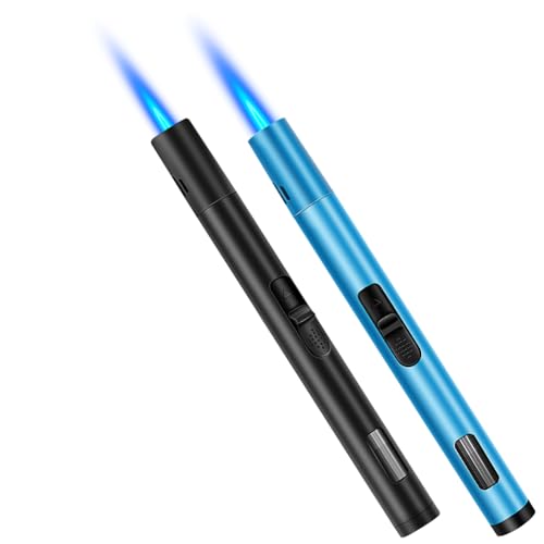 2 Stück Sturmfeuerzeug, 6,5-IN Sturmfeuerzeug Gas Nachfüllbar, Winddicht Langes Stabfeuerzeug, Jet Feuerzeug für Kerzen, Küche, Camping, Kamin (Verkauft ohne Butangas)