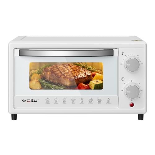 WOLTU Mini Backofen 10 Liter, kleiner Backofen, Pizza-Ofen, 100-230 °C, Timer 0-60 Min., Miniofen mit Backblech Grillrost Entnahmegriff, Weiß