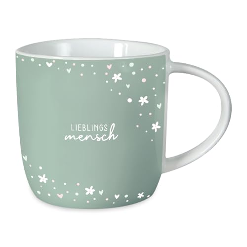 Grafik-Werkstatt Kaffeetasse mit Spruch 300 ml Porzellan Tasse Lieblingsmensch, Weiß