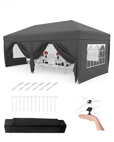 Faltpavillon 3x6 m wasserdicht stabil mit 6 Seitenwänden – Pop up Pavillon faltbar aus 420D Oxford, UV-Schutz 50+, 3-Fach höhenverstellbar, Partyzelt mit Tragetasche für Garten & Outdoor Grau