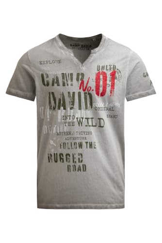 Camp David Herren T-Shirt mit V-Cut und Used Print Shadow, XL