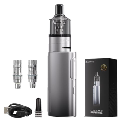 Original VAPTIO Cosmo Prime Kit Elektronische Zigarette 2400 mAh 40W Power Starter Kit, Vape Pen mit 2 Stück Cosmo Coil 0,4 Ohm (C8)/1,0 Ohm (C5),kein Liquid kein Nikotin (Grau)
