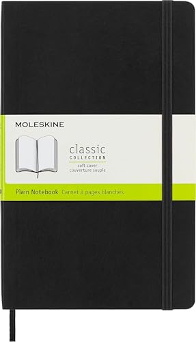 Moleskine Klassisches Notizbuch, Notizbuch mit Weißen Seiten, Weicher Einband und Elastischer Verschluss, Großes Format 13 x 21 cm, Farbe Schwarz, 192 Seiten