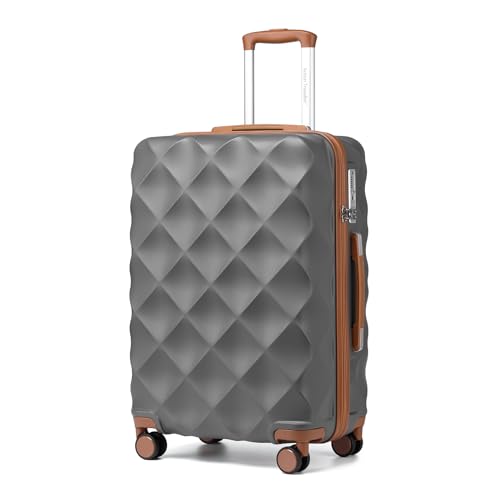 British Traveller Hartschalenkoffer Mittelgroß 64 x 43 x 26.5 cm, Reisekoffer aus ABS + PC mit TSA-Schloss, Koffer Trolleys mit 4 Rollen für Reisen und Business, Grau