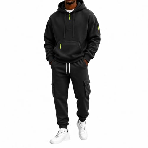 Herren Langarm Sportanzug Herren Reißverschluss Kapuzenjacke Half Zip Cargo