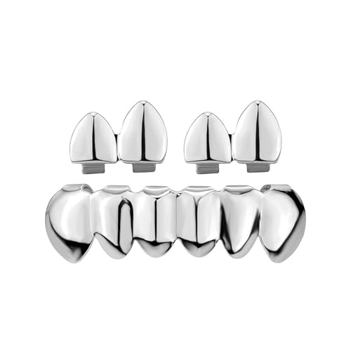 BHFYOB Unisex Bling Grillzs für Zähne HipHop Glänzende Zähne Grillzs Set Legierung Top Bottom Fashion Zahnabdeckungen Charm