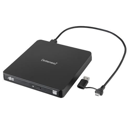 Intenso externes CD/DVD Laufwerk/externer Brenner EOD 400D Slim, USB 3.2, für Laptop, Desktop PC, iMac, MacBook, Windows, MacOS, inkl. kostenloser Brenn-Software Ashampoo Burning Studio, Schwarz