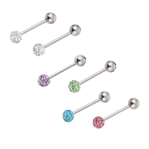 LQUYTA 6 Stücke Zungenpiercing Zungen Piercing Brustwarzen Piercing Lippen Piercing Medizinisch Edelstahl Hypoallergen Material Diamant Besetzt Handwerk Körper Piercing
